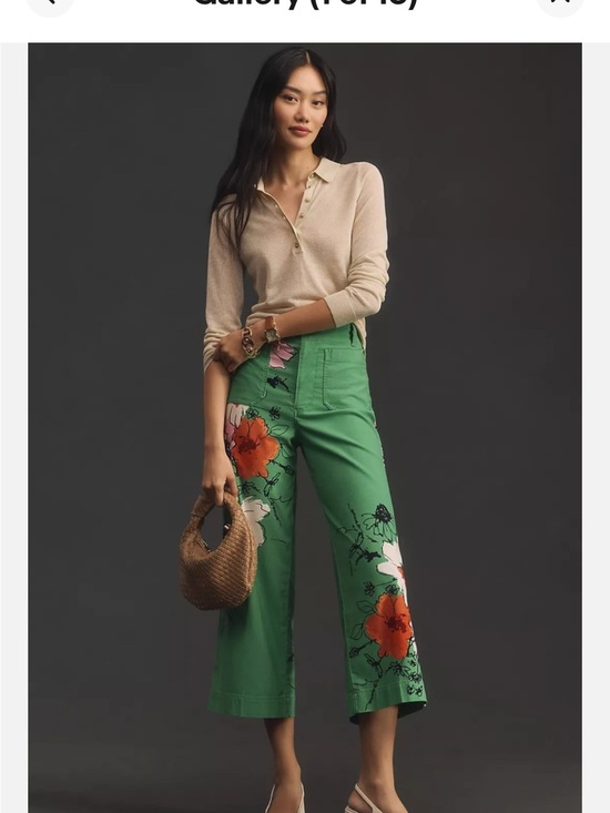 Maeve Pants - Maeve Green Floral Wide-Leg Capris with Pink & Orange Flowers